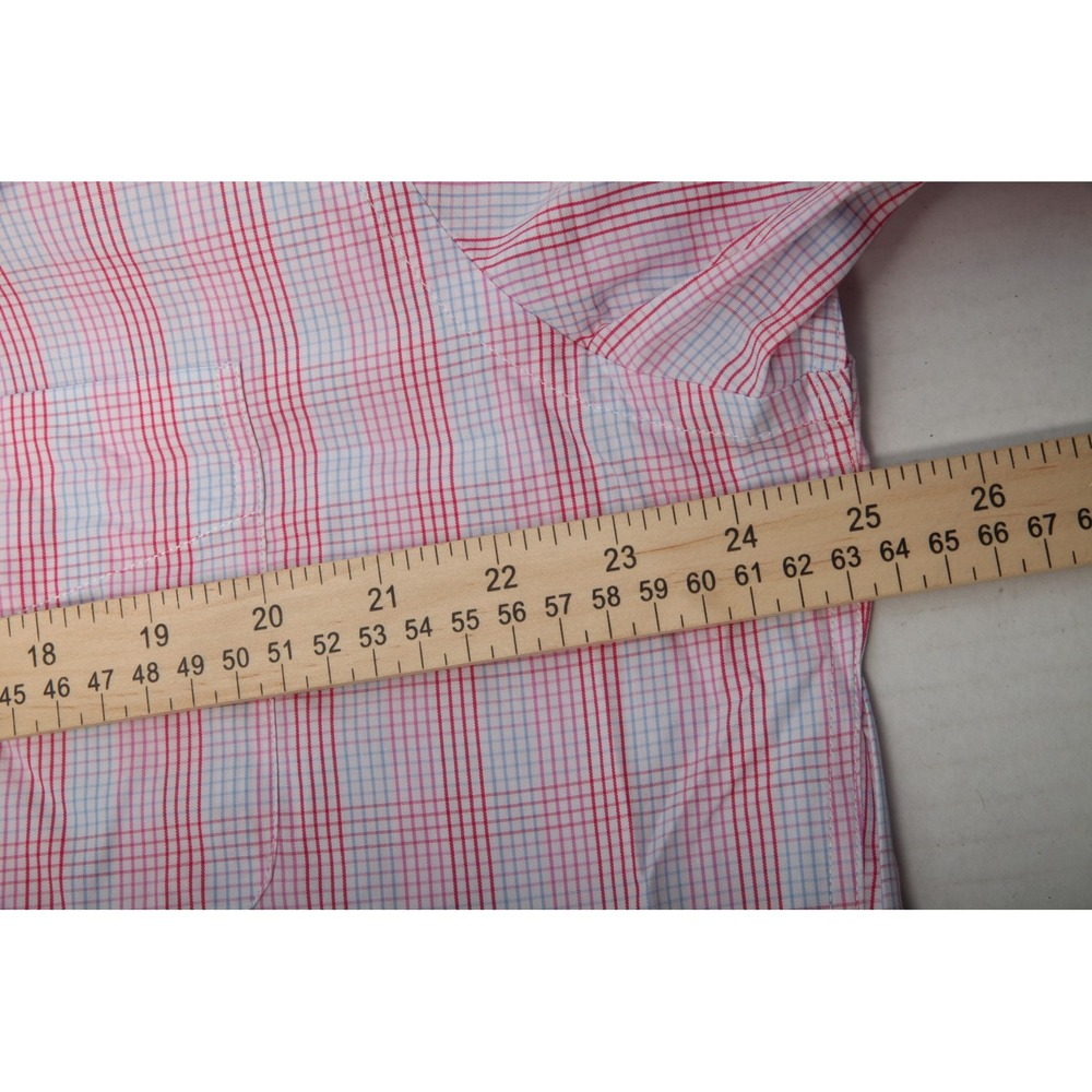J McLaughlin Shirt Mens XL Red Blue Pink Mini Check Plaid Button Up Cotton Dress - Picture 8 of 11